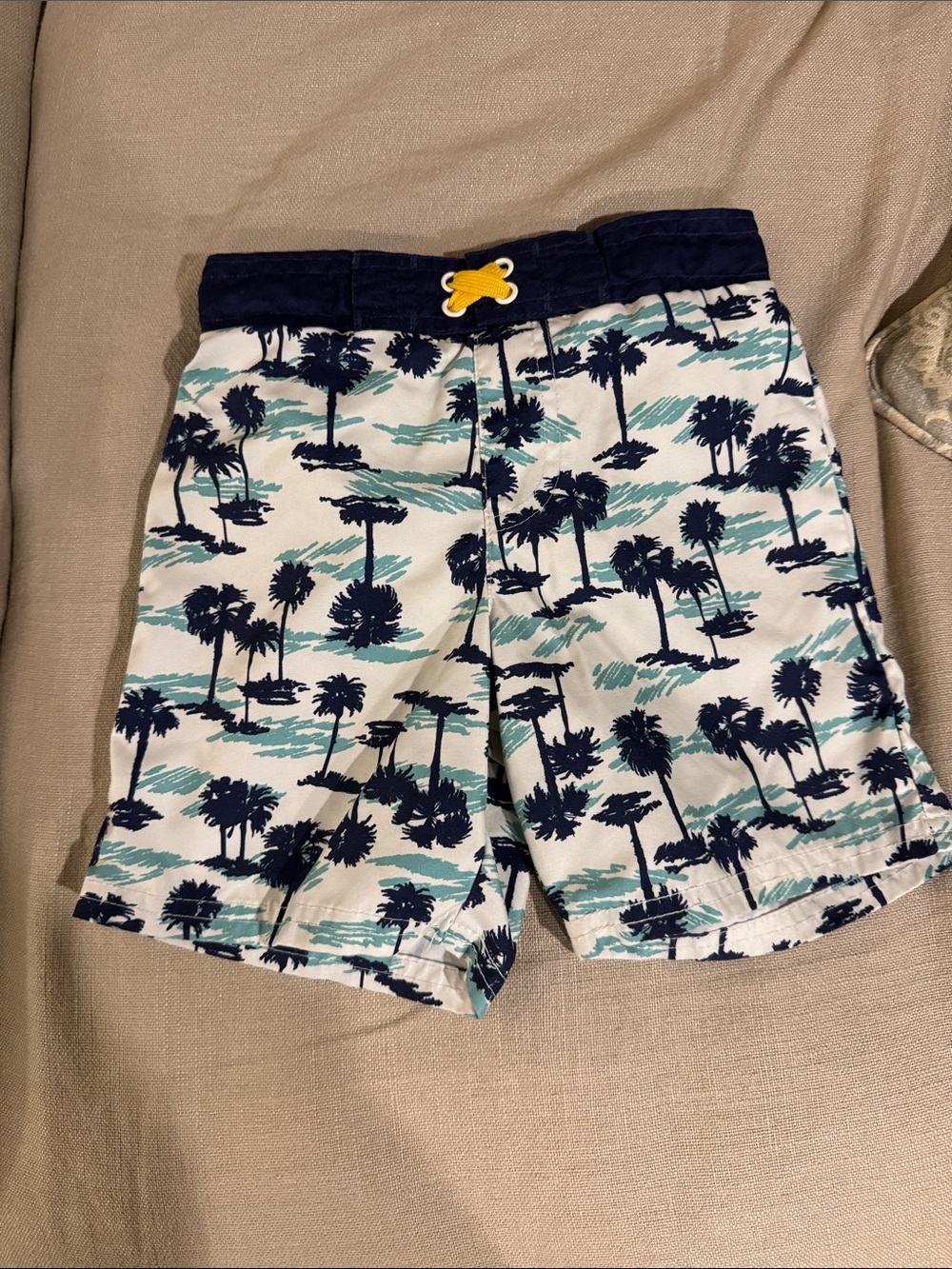 Cat & Jack Navy Palm Tree Print Shorts with Yellow Drawcord